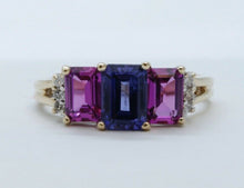 Load image into Gallery viewer, Vintage Tourmaline Tanzanite Diamonds 10K Yellow Gold Ring
