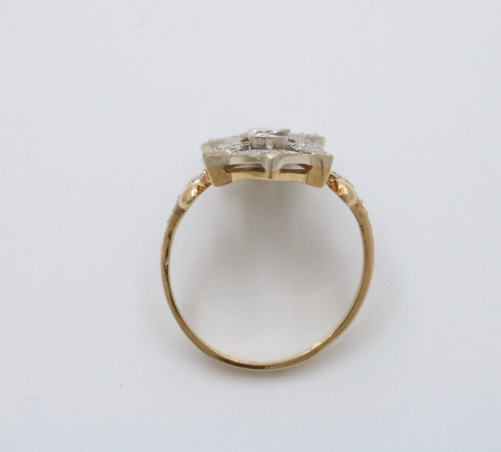Vintage Russian Navette Diamonds 18K Yellow White Gold Ring