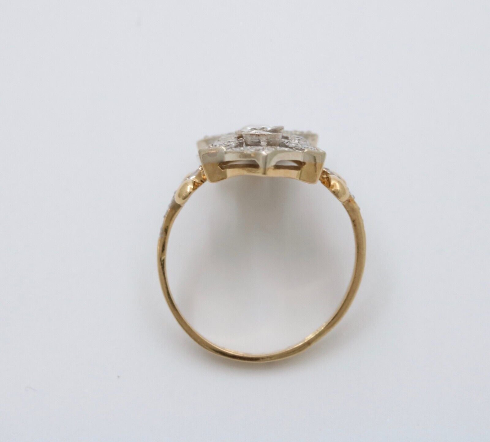 Vintage Russian Navette Diamonds 18K Yellow White Gold Ring