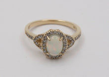 Load image into Gallery viewer, Vintage Australian Opal and Diamond Halo 14K Yellow Gold Ring, Engagement Ring
