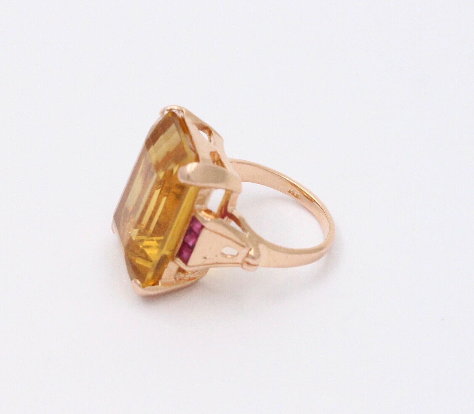 Vintage Citrine Rubies 14K Yellow Gold Ring