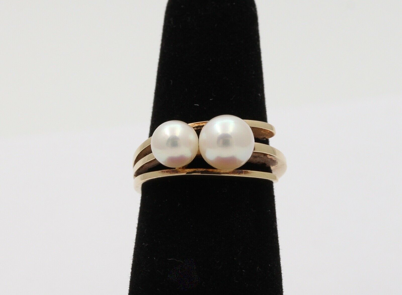 Vintage Mikimoto 14K Yellow Gold Akoya Pearls Bypass Ring