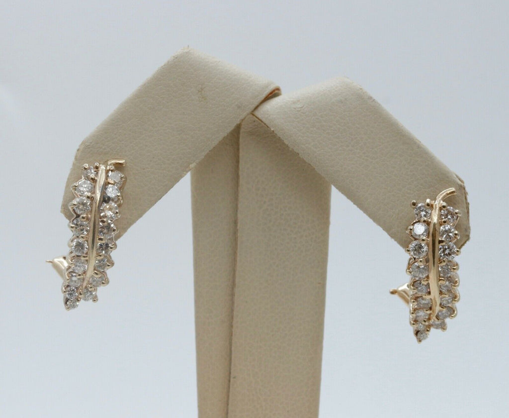 Vintage Leaf Diamonds 14K Yellow Gold Earrings