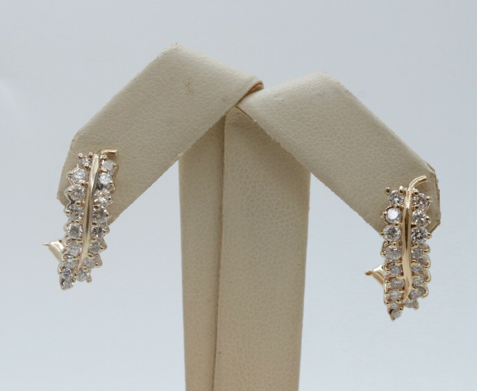 Vintage Leaf Diamonds 14K Yellow Gold Earrings