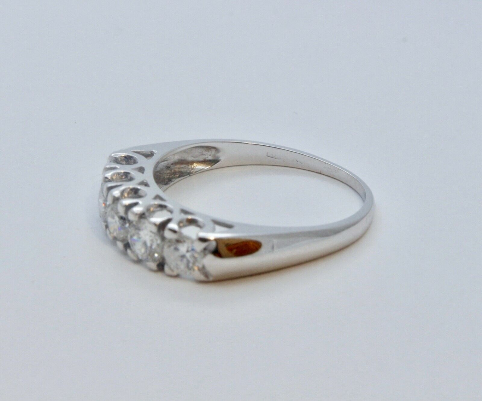 Vintage Ladies 14K White Gold Large Diamonds Wedding Band