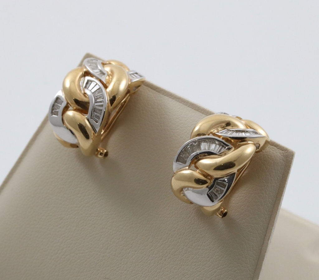 Vintage 14k Gold Diamond Curb Link Huggie Earrings.