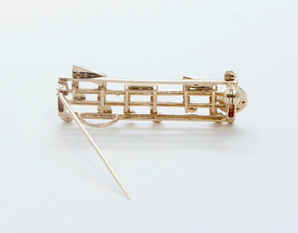 Music Lovers Brooch!! 14K Yellow Gold Diamonds Notes Movable Staff Pin Pendant