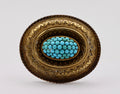 Victorian Etruscan Revival Turquoise 10K Yellow Gold Brooch Pendant Momento