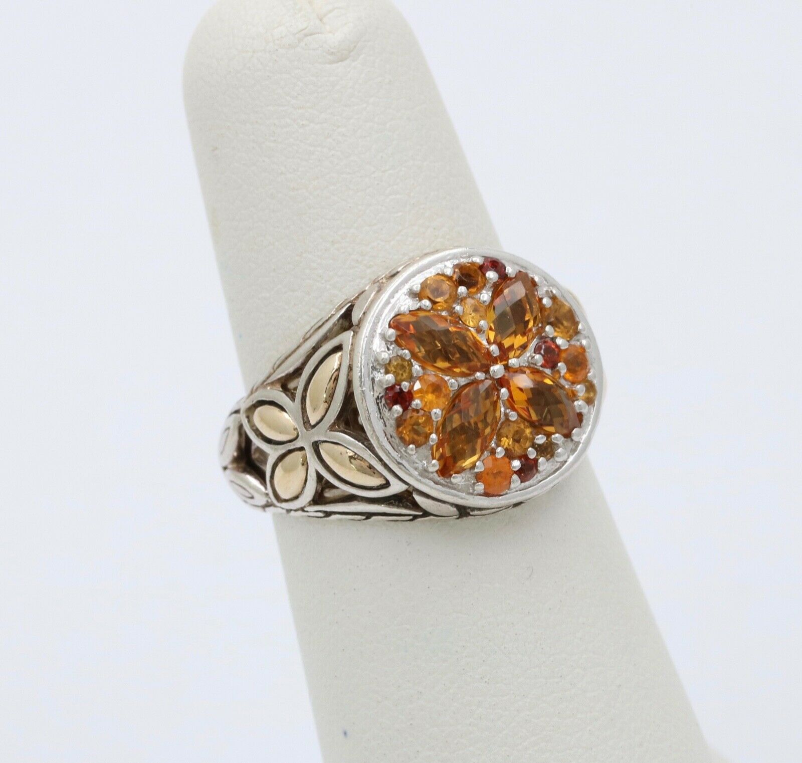 John Hardy Madeira, Yellow, and Honey Citrines Sterling Silver 18K YG Ring