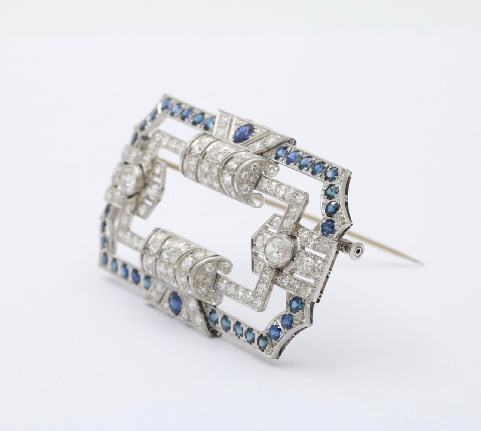 Art Deco Platinum Diamond & Sapphire Brooch, Pin