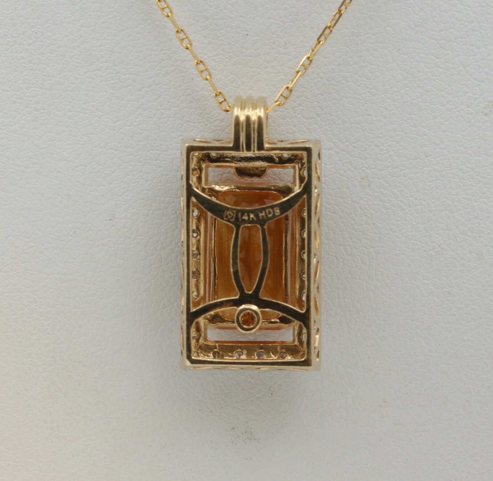 Vintage Emerald Cut Citrine Diamonds 14K Yellow Gold Pendant
