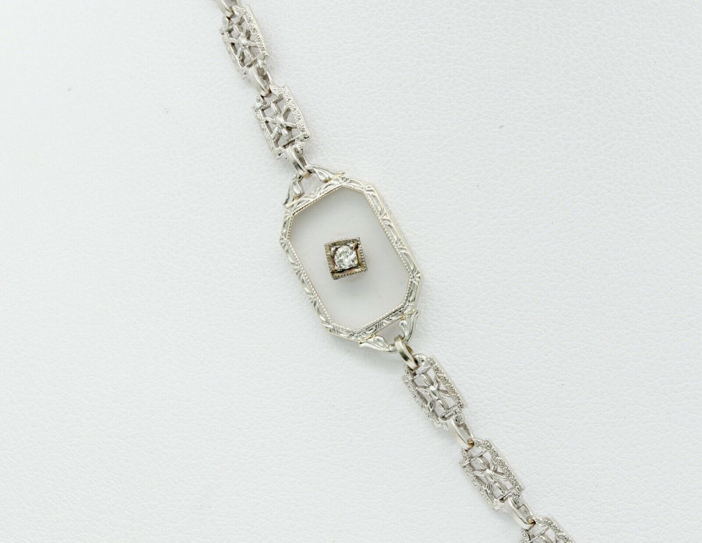 Art Deco Platinum 14K White Gold Crystal Diamonds Necklace Pendant