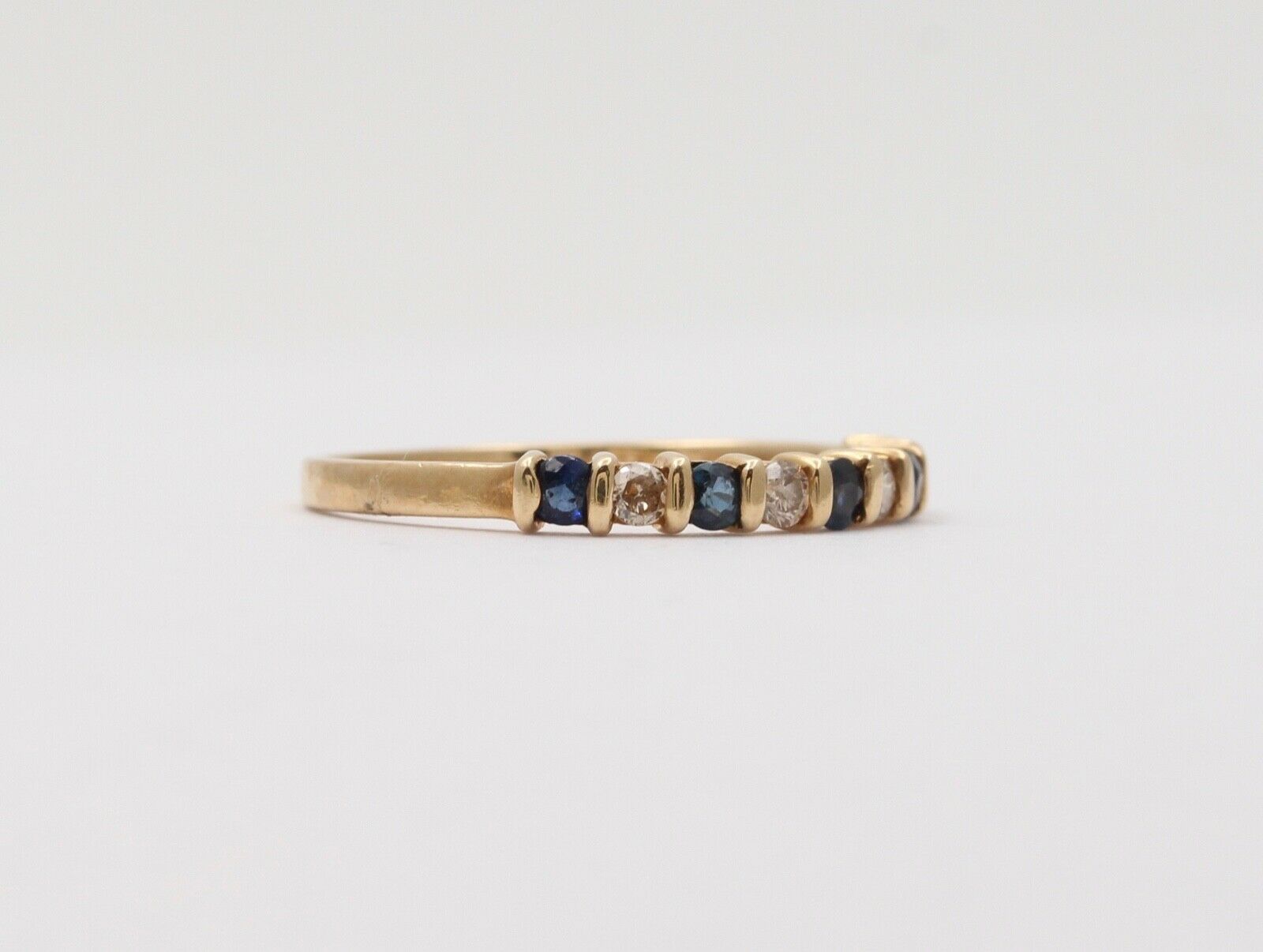 Lovely Channel Set Diamonds Blue Sapphires 14K Yellow Gold Ring