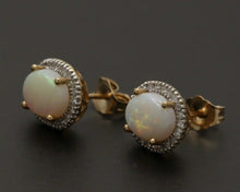 Load image into Gallery viewer, Vintage Estate 14K Yellow Gold Opal With Diamond Halo Stud Earrings.
