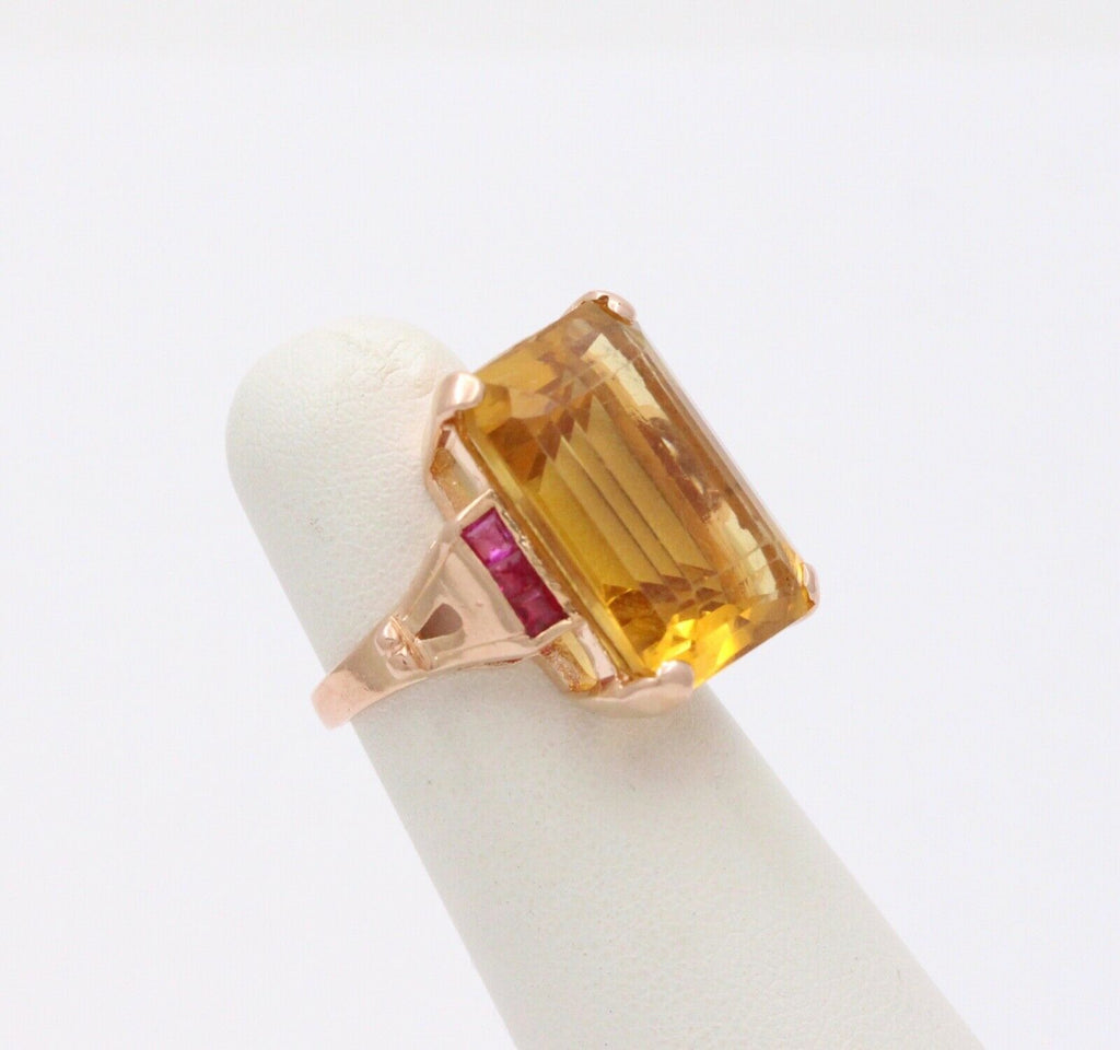 Vintage Citrine Rubies 14K Yellow Gold Ring