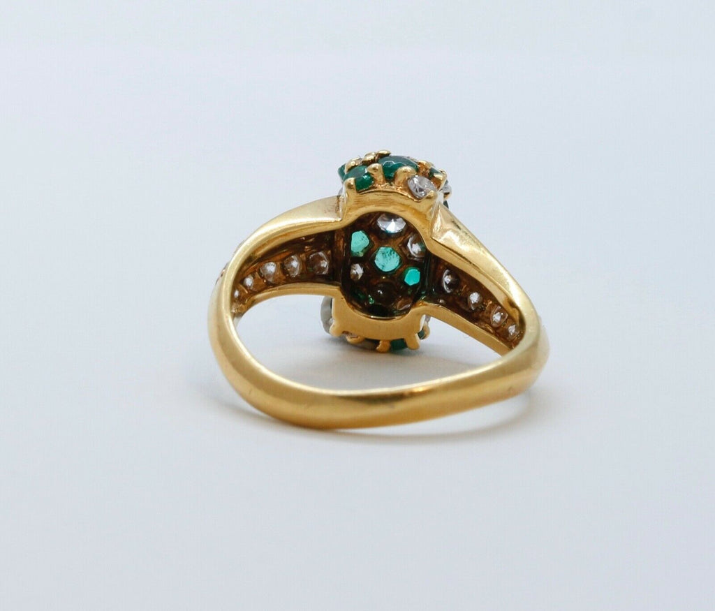 Vintage Bypass Diamonds and Emeralds 14K Yellow Gold Ring