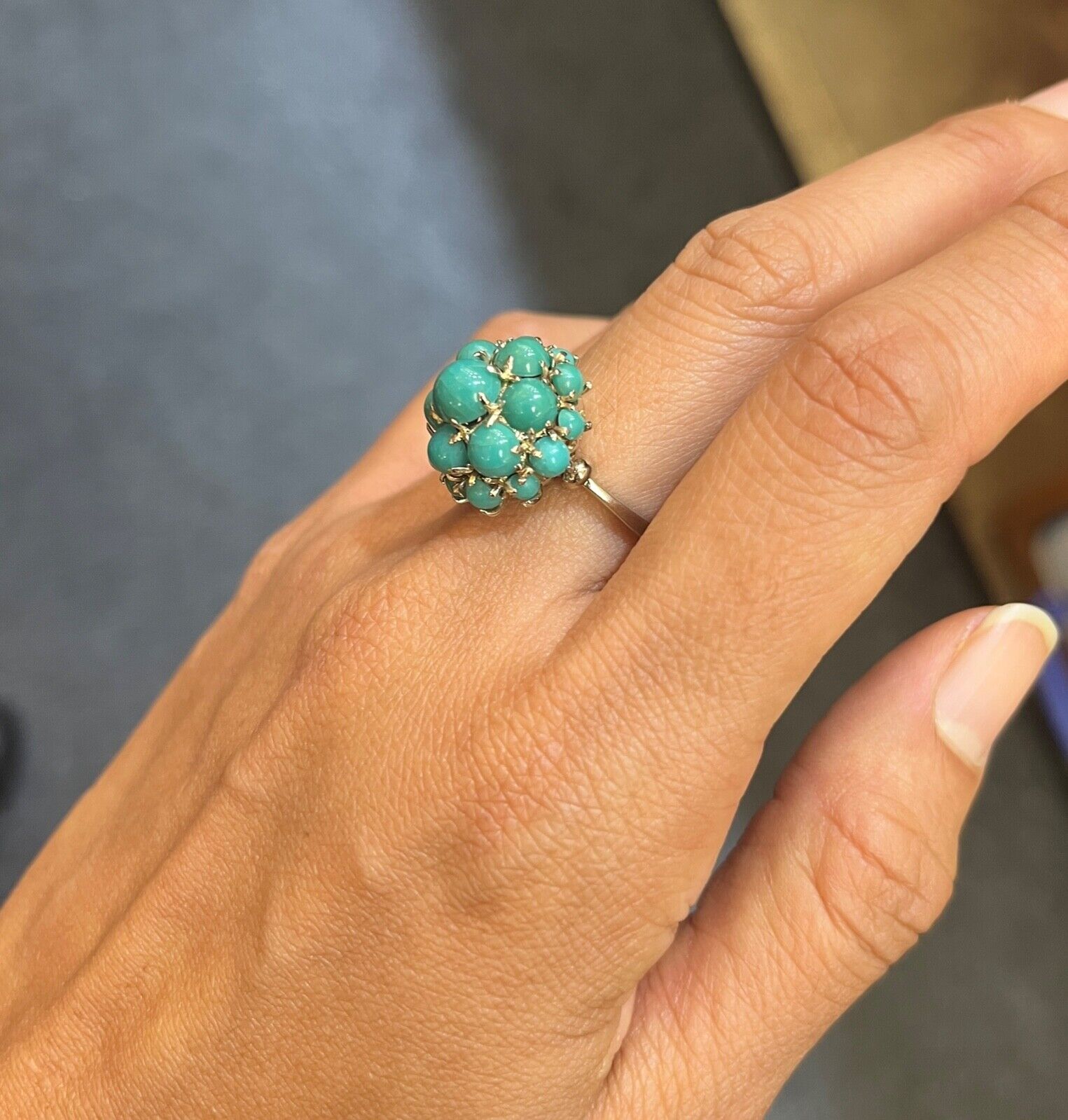 Vintage 18K Gold Dome Cluster Turquoise Ring