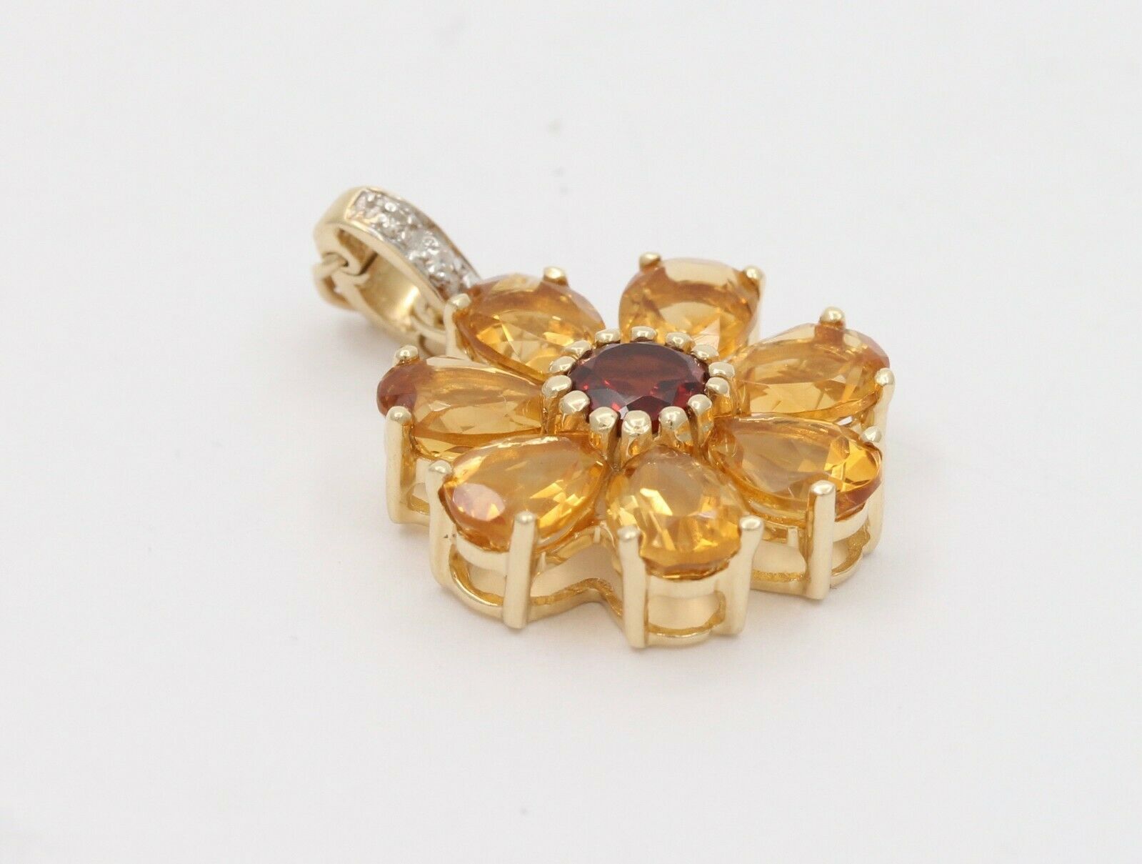 Cute Vintage 14K Yellow Gold Citrine Rubellite Floral Pendant