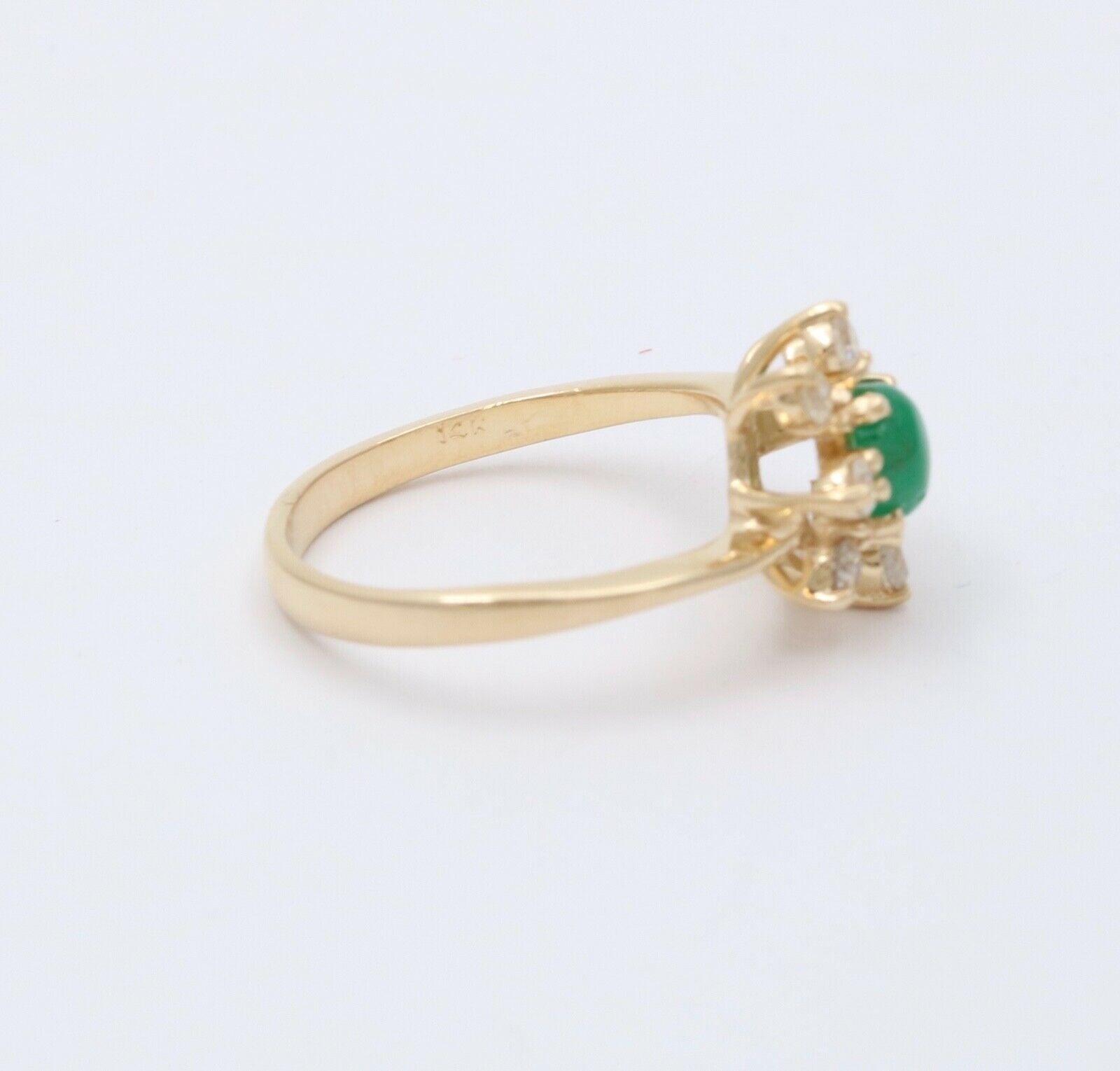 Vintage 14K Yellow Gold Emerald and Diamond Floral Ring, Engagement Ring