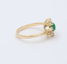 Load image into Gallery viewer, Vintage 14K Yellow Gold Emerald and Diamond Floral Ring, Engagement Ring
