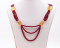 Vintage Ruby Citrine Pearls 18K Yellow Gold Bead Strand Necklace