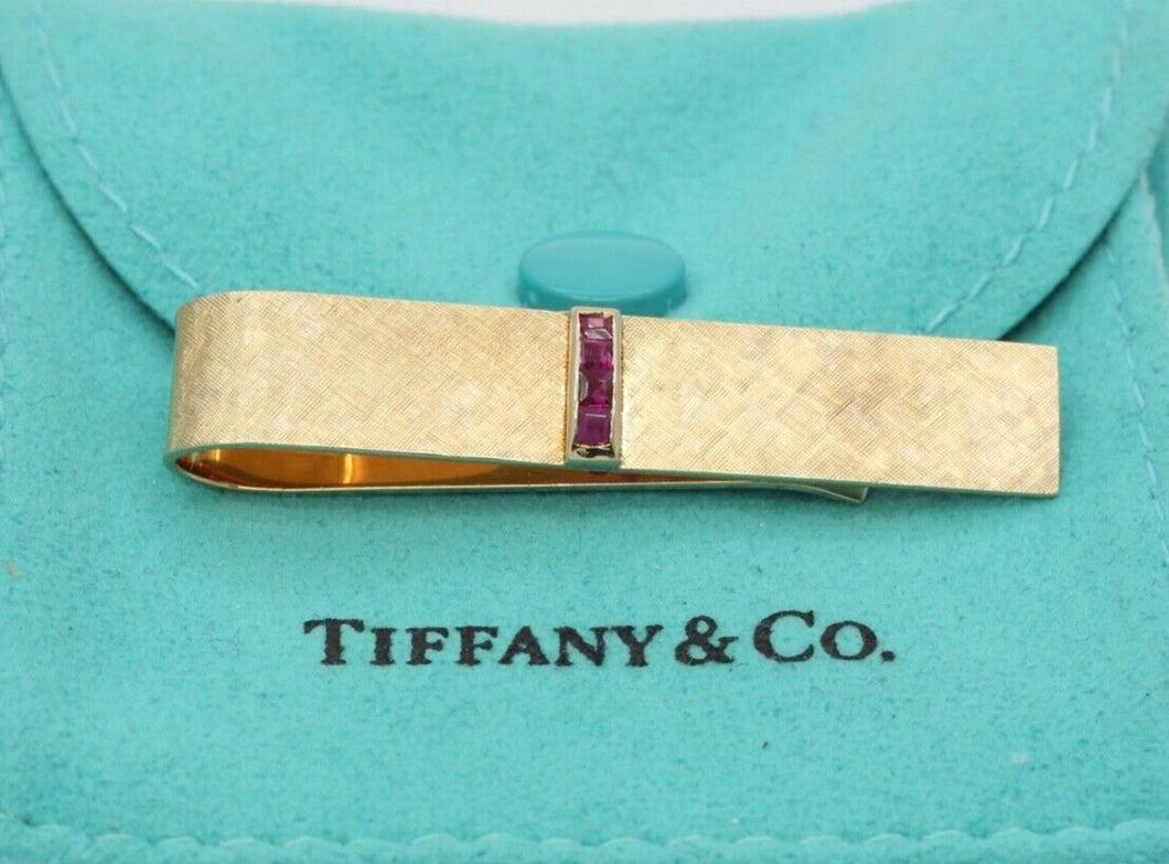 Vintage Tiffany and Co. 14K Yellow Gold Rubies Cross Brushed Finish Money Clip