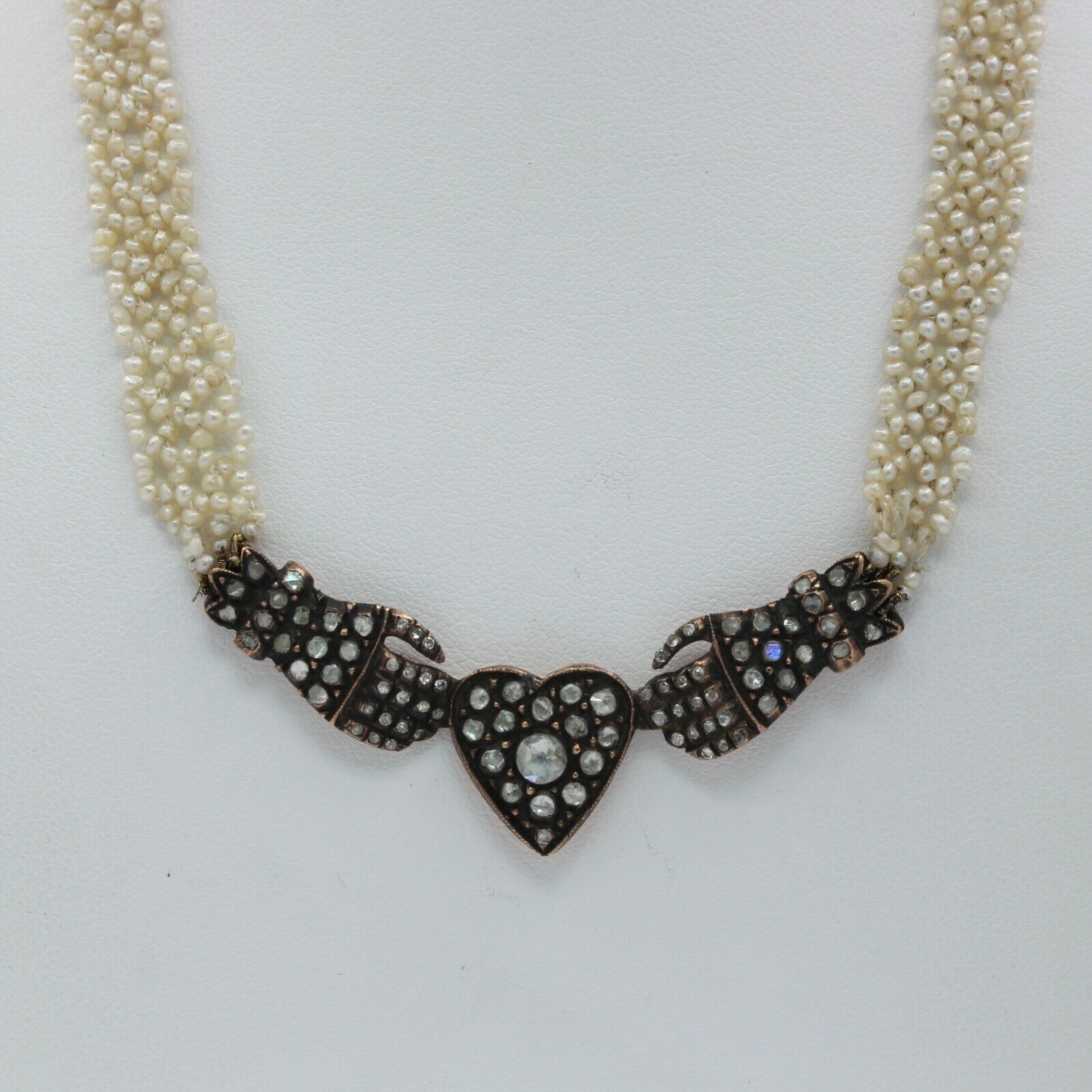Rare Beautiful Victorian Diamonds 18K 10K Seed Pearls Necklace