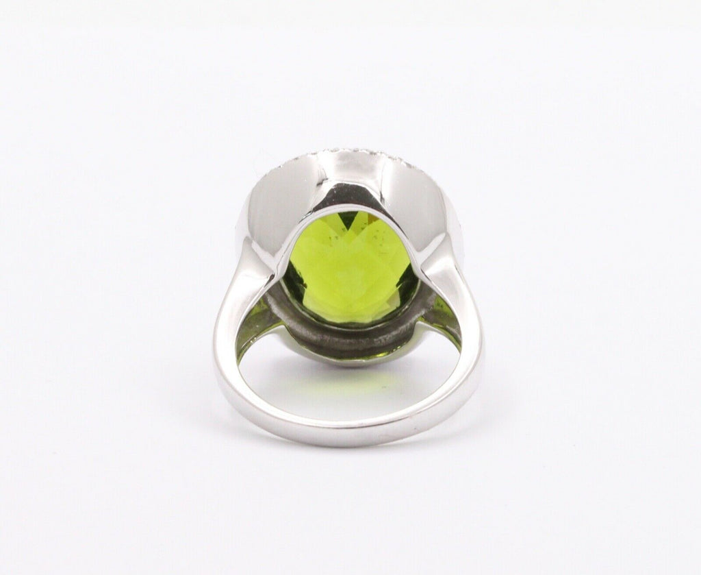 Vintage Peridot Diamonds 14K White Gold Cocktail Ring