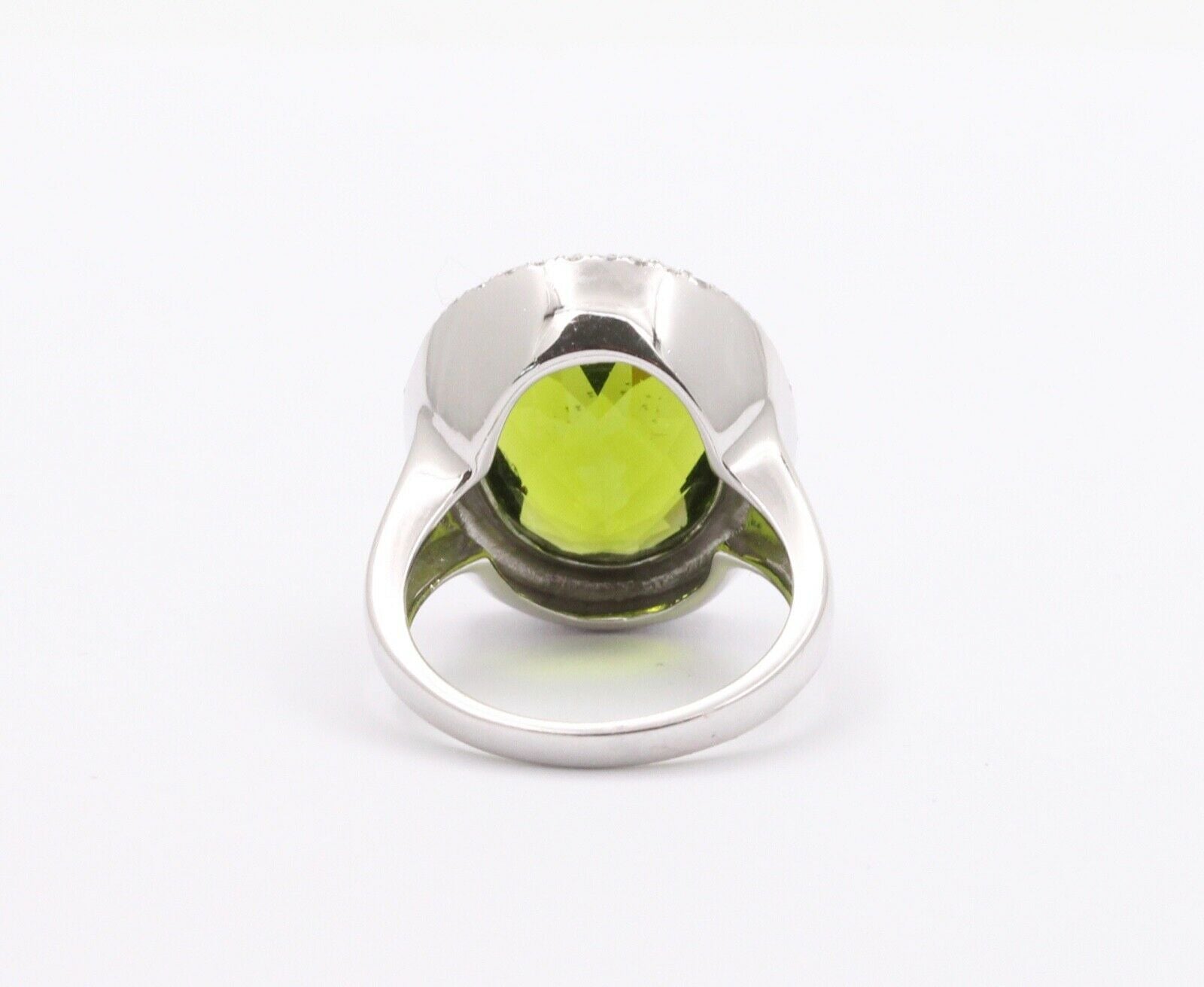 Vintage Peridot Diamonds 14K White Gold Cocktail Ring