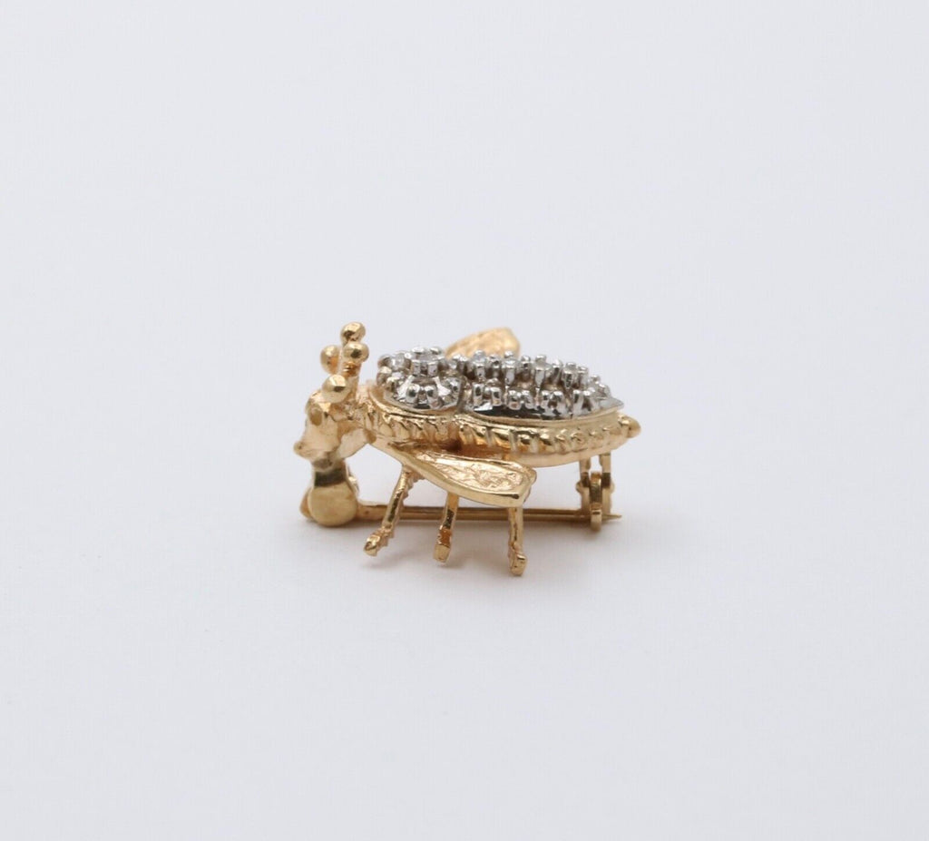Vintage EMA 14K Gold Diamond Bee Pin Brooch, Lapel Pin