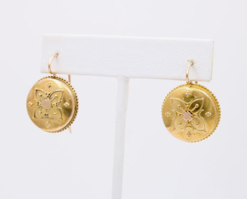 Victorian Flower 14K Yellow Rose Gold Dangle Earrings