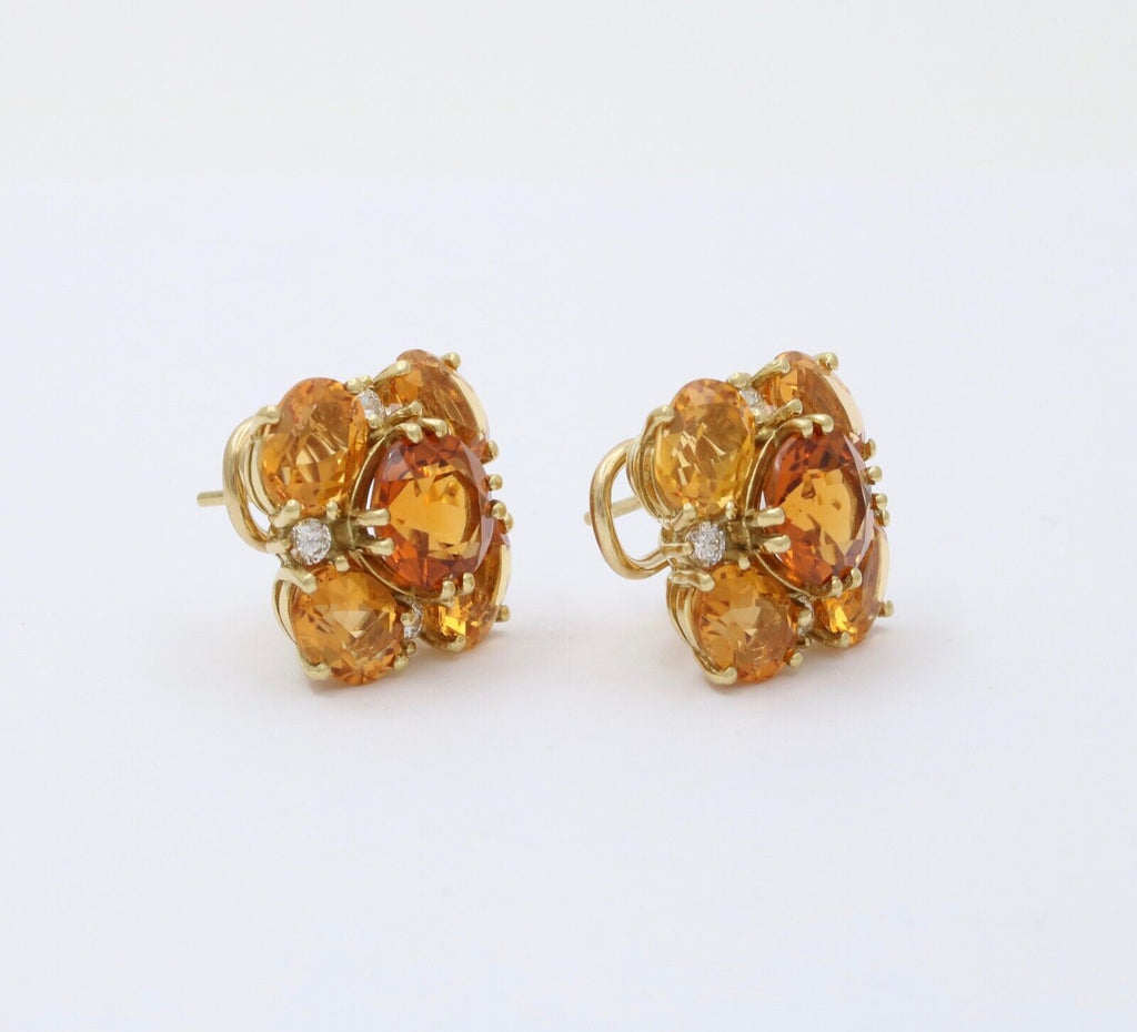 Vintage Madeira Golden Citrines Diamonds 18K Yellow Gold Earrings