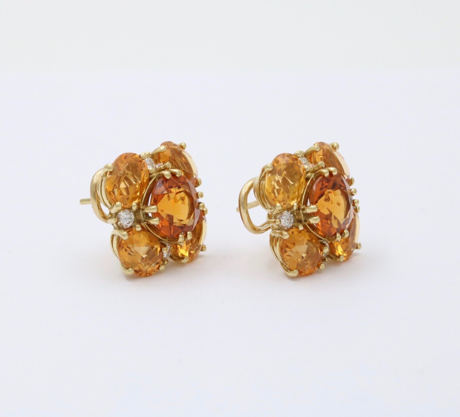 Vintage Madeira Golden Citrines Diamonds 18K Yellow Gold Earrings