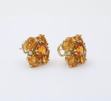 Load image into Gallery viewer, Vintage Madeira Golden Citrines Diamonds 18K Yellow Gold Earrings
