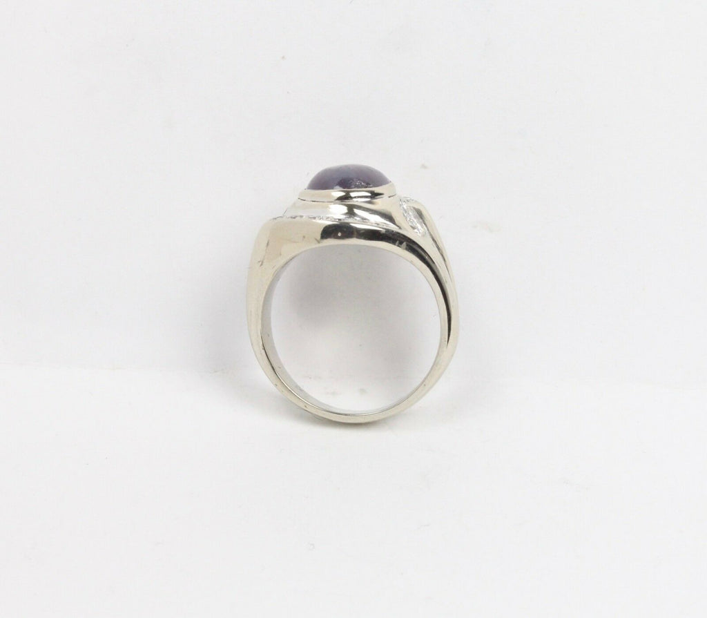 Vintage 14K White Gold Star Ruby Diamond Ring