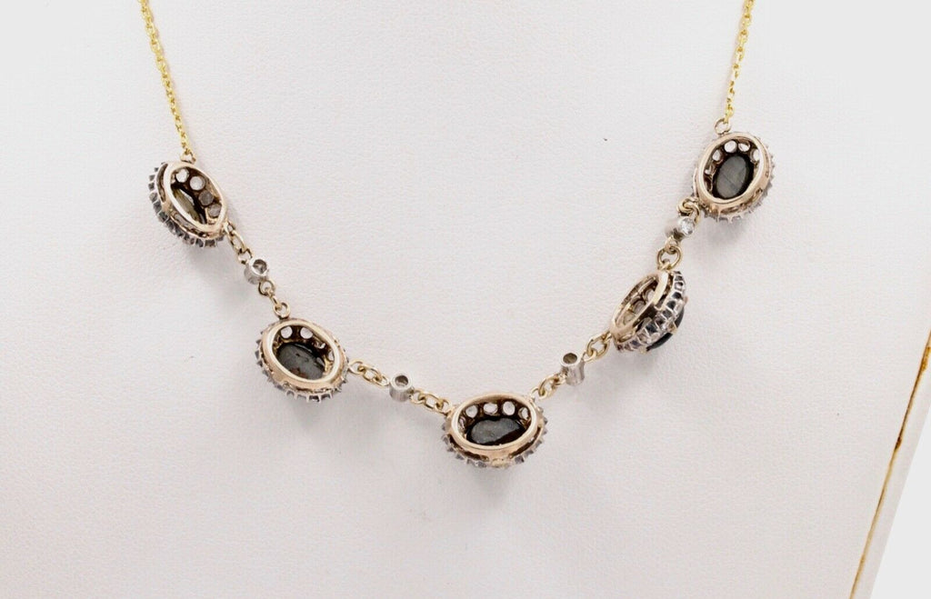 Vintage Black Star Sapphires White Sapphires 14K YG Necklace