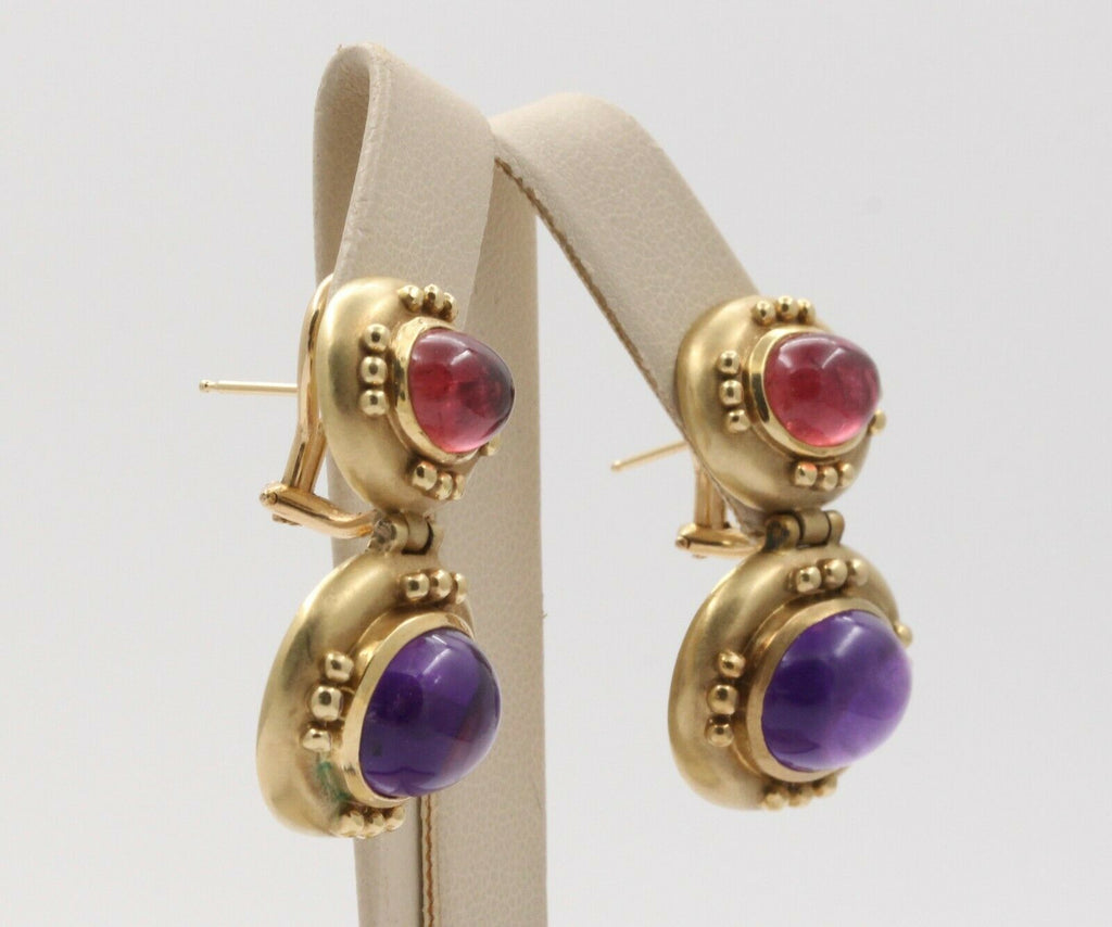 Vintage 14K Yellow Gold Hanging Tourmaline Earrings