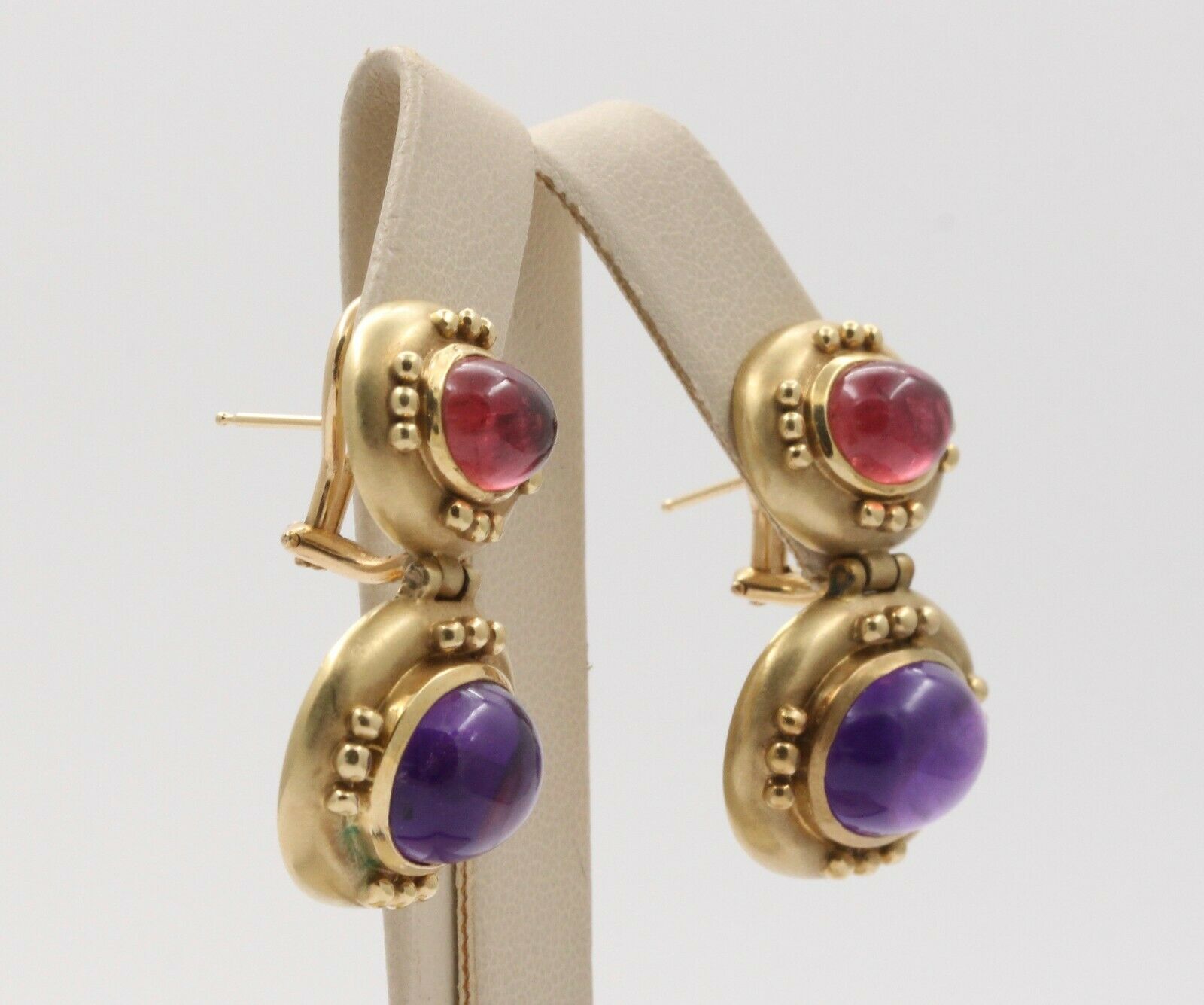 Vintage 14K Yellow Gold Hanging Tourmaline Earrings