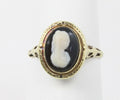 Victorian Cameo Ring 14K White Gold Black Onyx