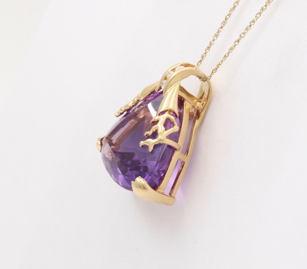 Vintage 14K Yellow Gold Siberian Amethyst Diamond Triangle Pendant.