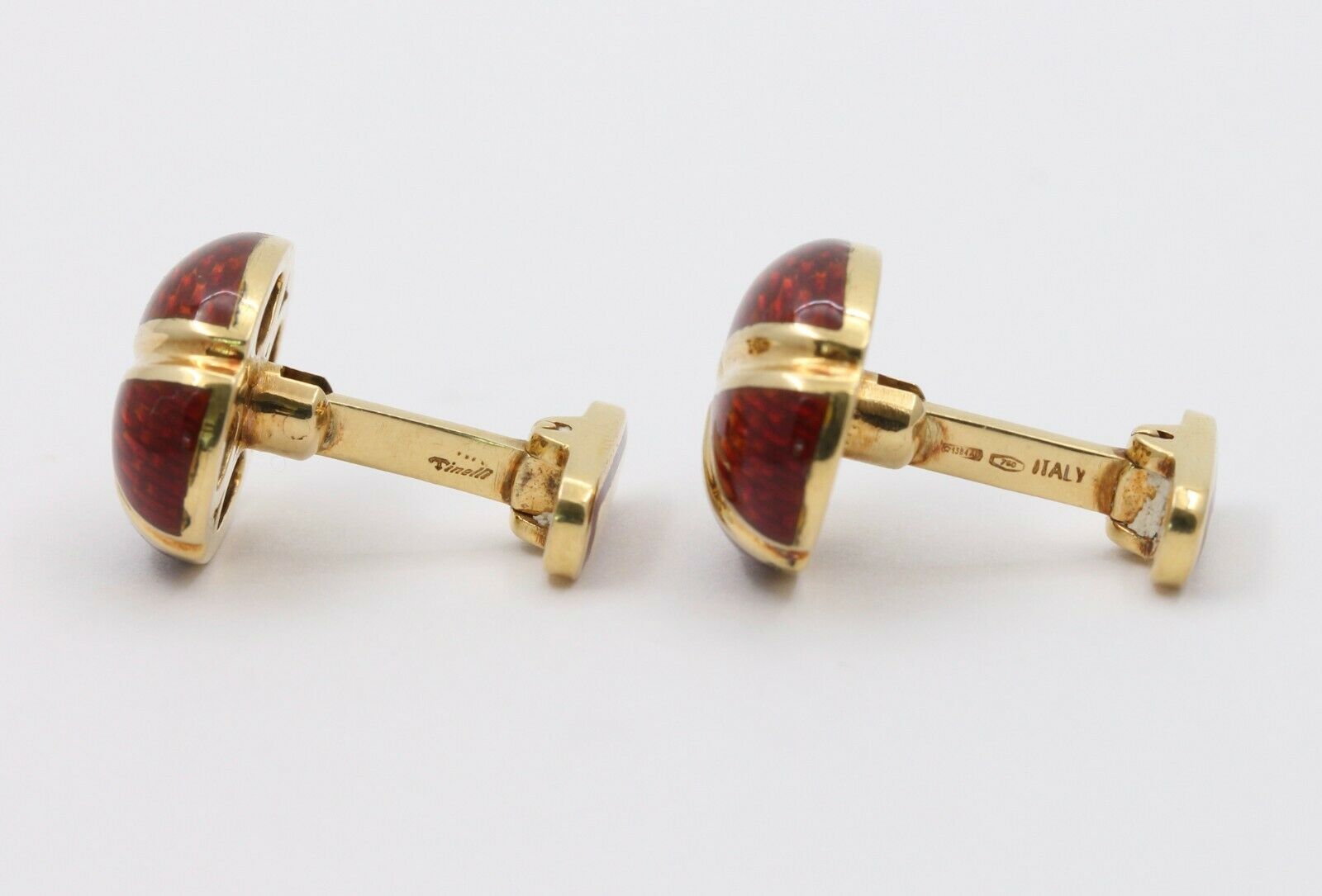 Tinelli 18K Yellow Gold Red Enamel Cross Cufflinks