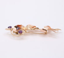 Load image into Gallery viewer, Vintage 10K Rose &amp; Yellow Gold Amethyst Flower Bouquet Brooch Pin
