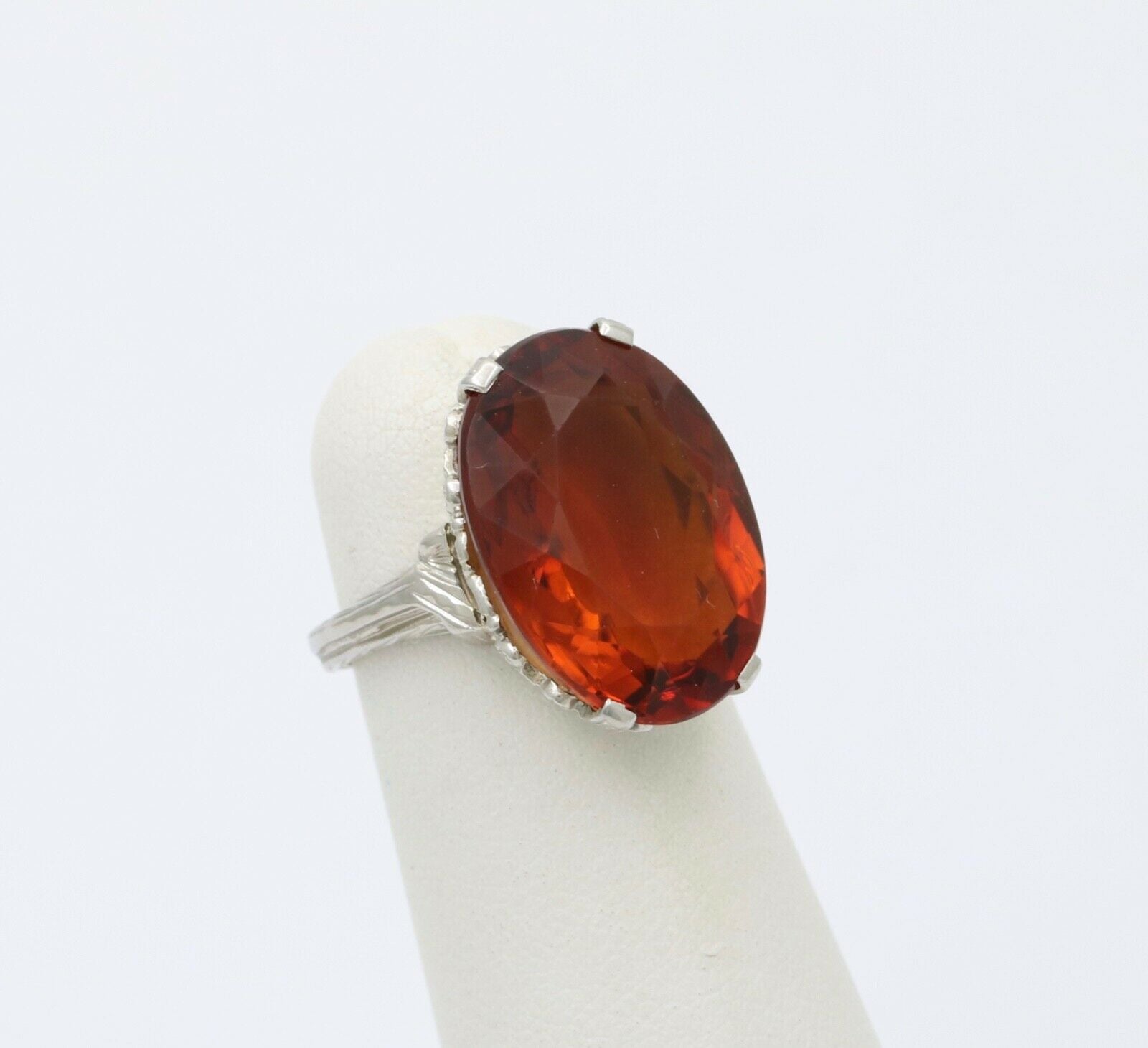 Art Deco Madeira Citrine 18K White Gold Ring