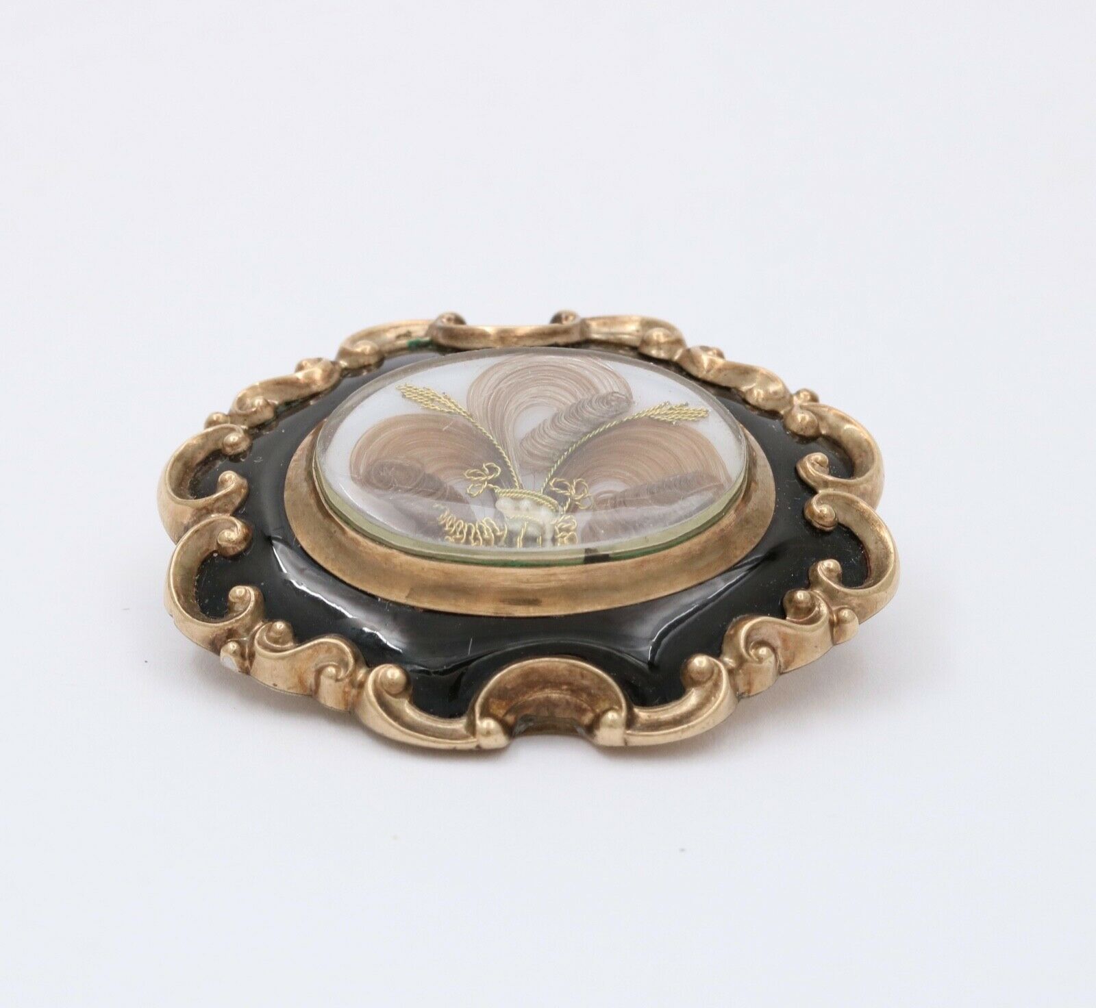 Victorian Memento Mori Hair 10K Enamel Brooch Pendant