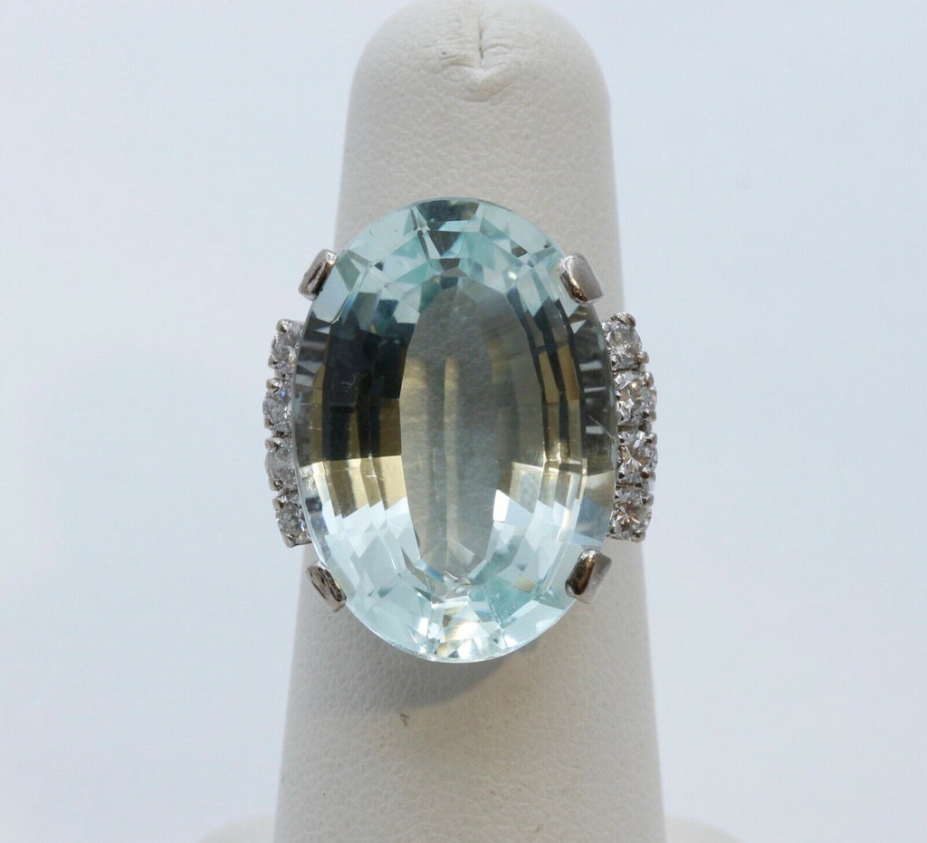 Vintage Aquamarine Diamonds 14K White Gold Ring