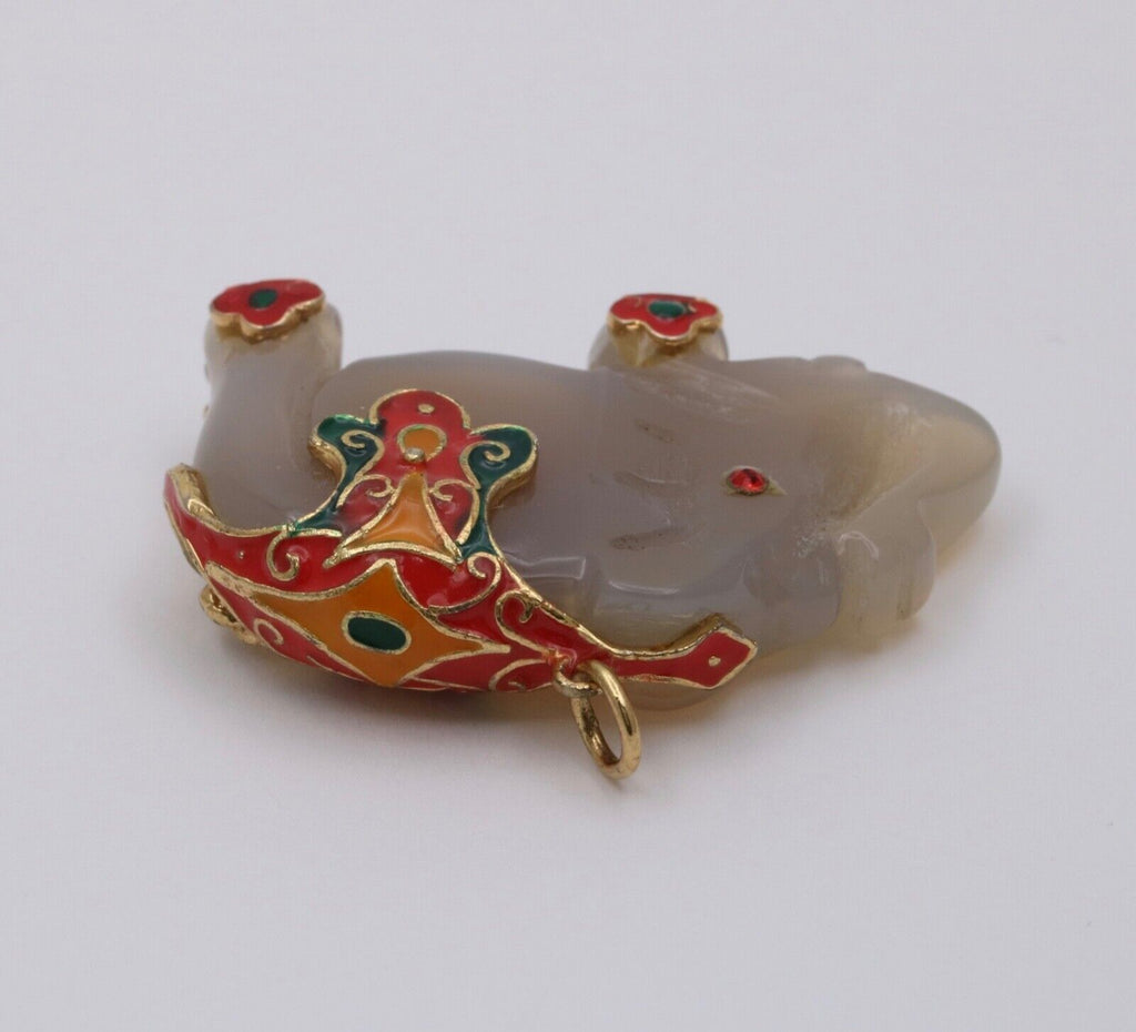 Vintage Silver Carved Nephrite Elephant Charm Pendant , Necklace