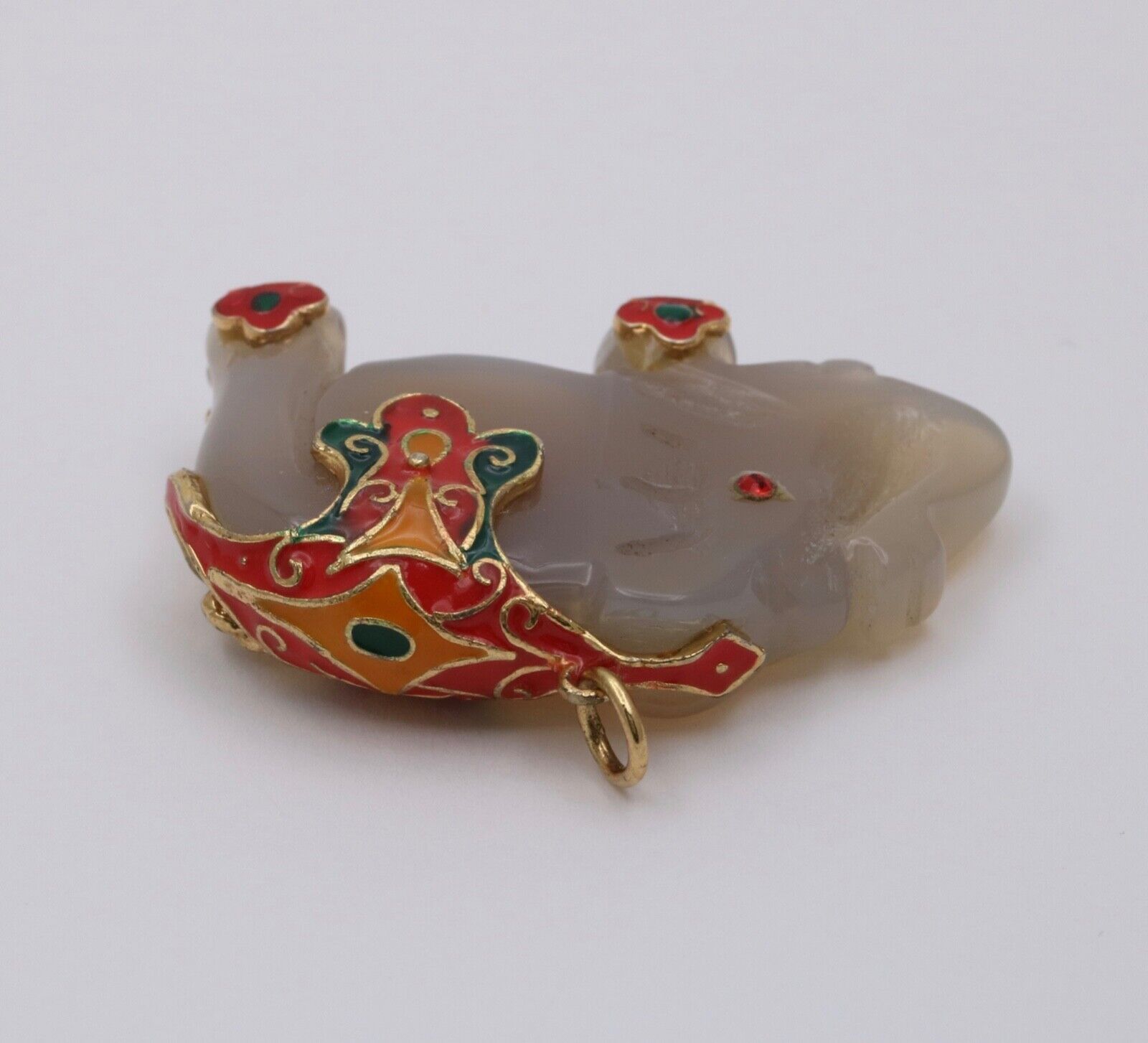Vintage Silver Carved Nephrite Elephant Charm Pendant , Necklace
