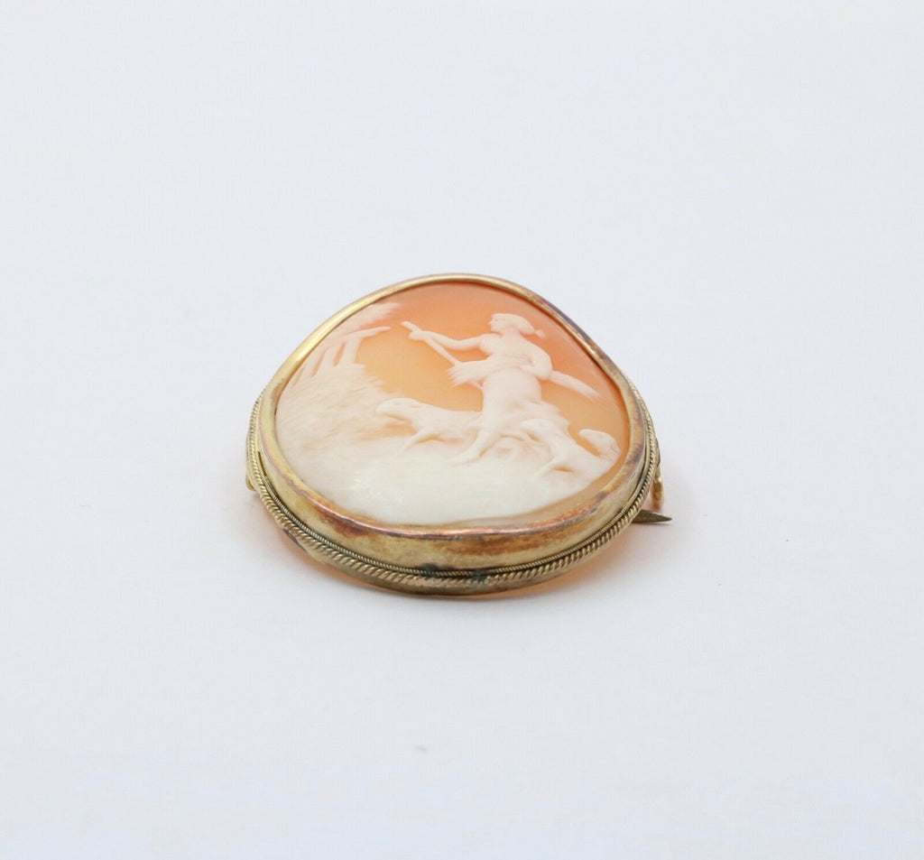 Antique 14K Yellow Gold The Meloi Khryseoip Shell Cameo Brooch.Pin.