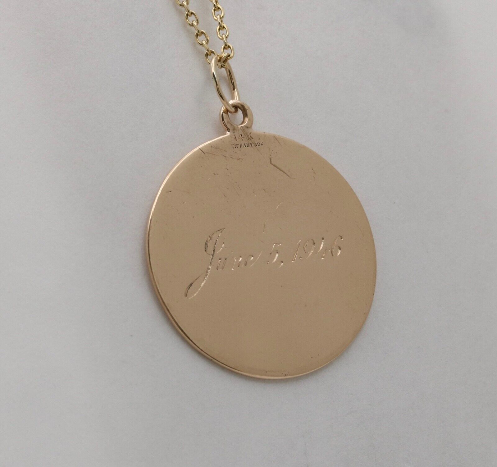Vintage Tiffany and Co. Circle Medallion 14K Yellow Gold Pendant