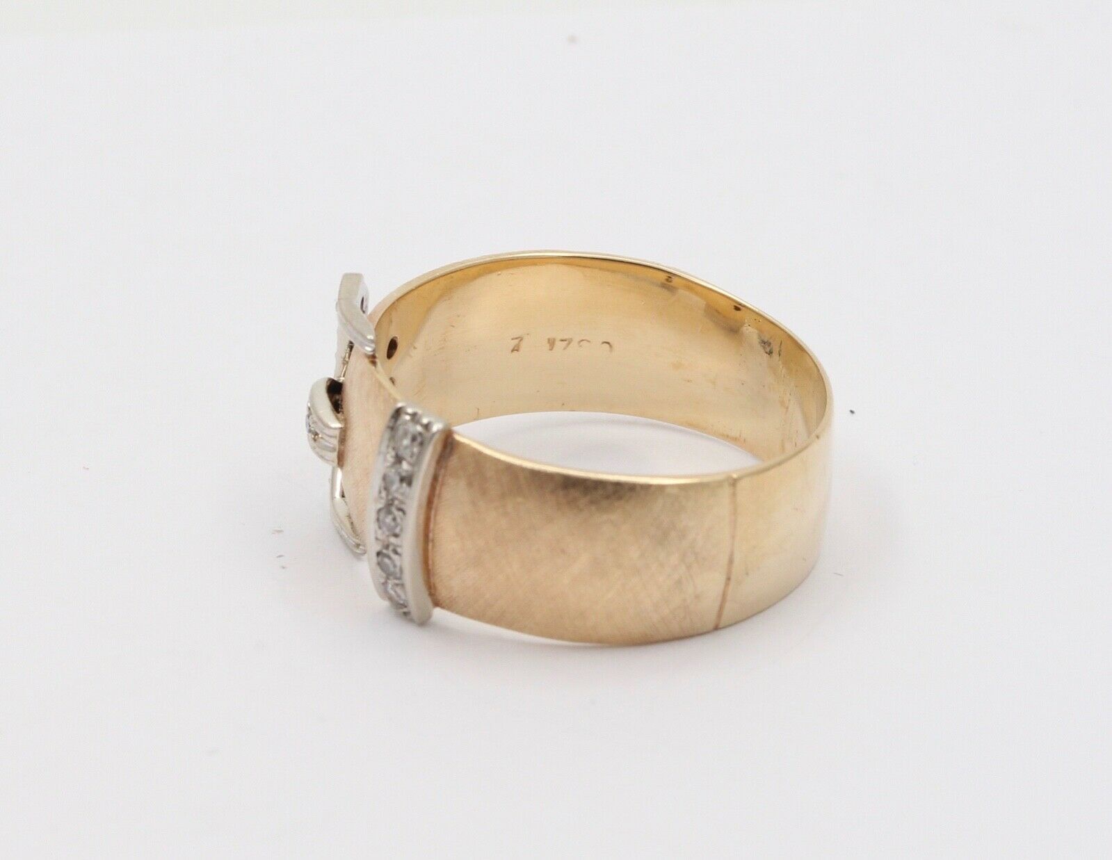 Vintage Buckle Unisex 14K Yellow White Gold Diamonds Band Ring